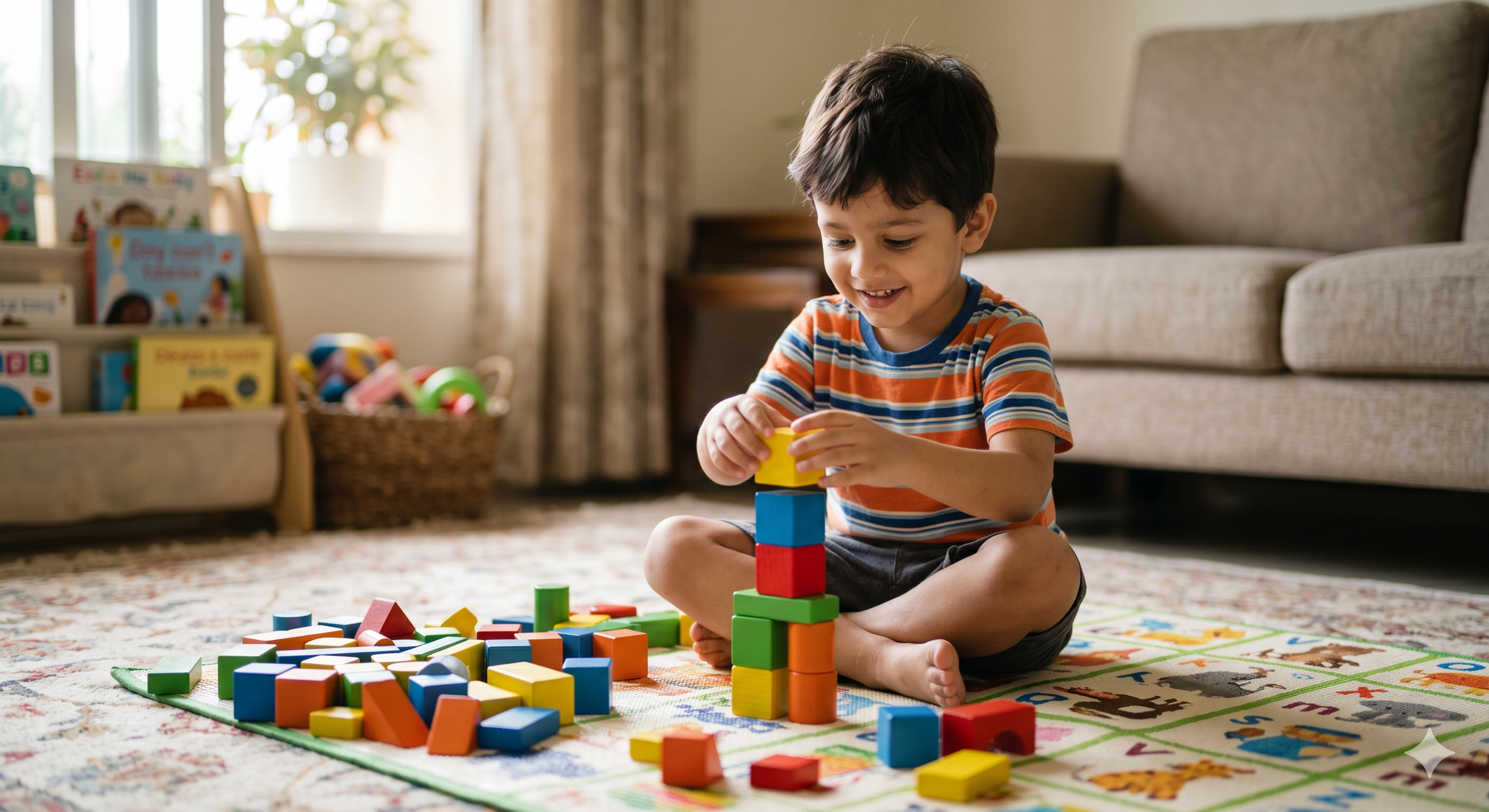 Child playing with learning blocks